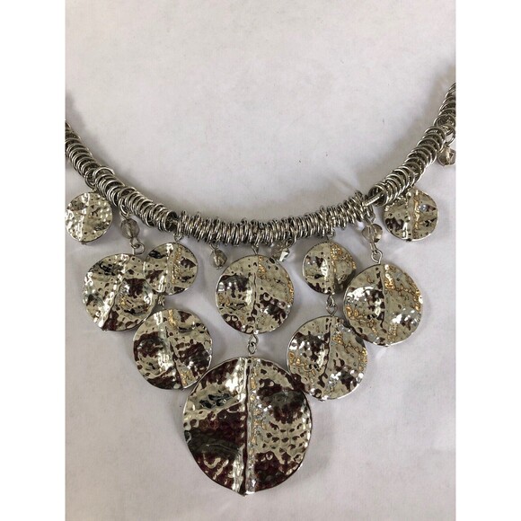 Unique Hammered Silvertone Dangle Pendant Statement Necklace - Picture 5 of 5